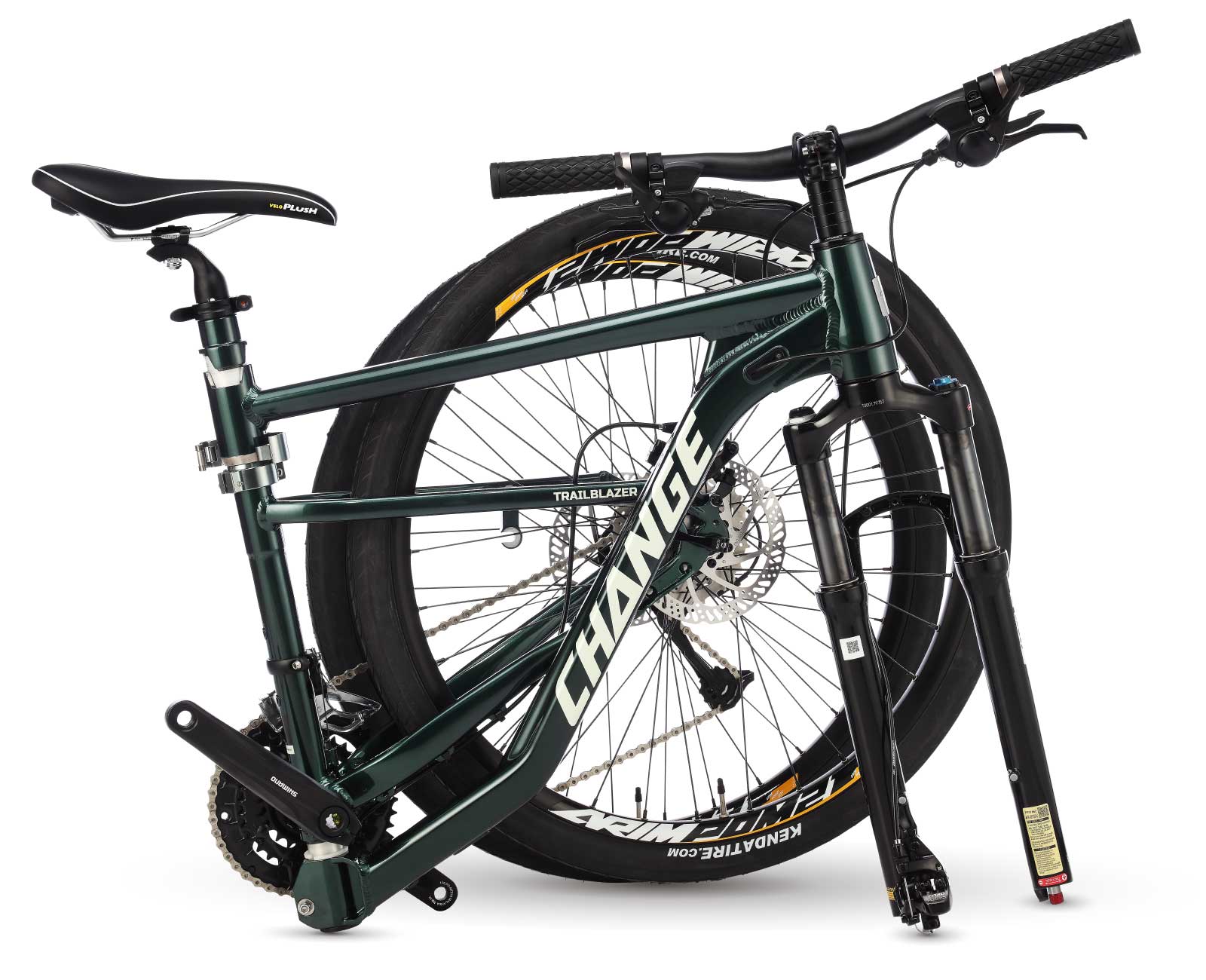 Bicicleta plegable compacta con cuadro de mountain bike y horquilla de suspensión, perfecta para aventuras y desplazamientos